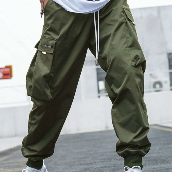 Army Green Street Style Men's Cargo Pants w/Letter - Picture 3 of 6